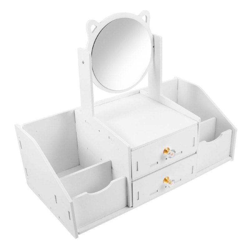 ORGANIZADOR ESTANTE DE COSMETICOS, MAQUILLAJE O JOYERIA COLOR BLANCO CON ESPEJO DE GATO