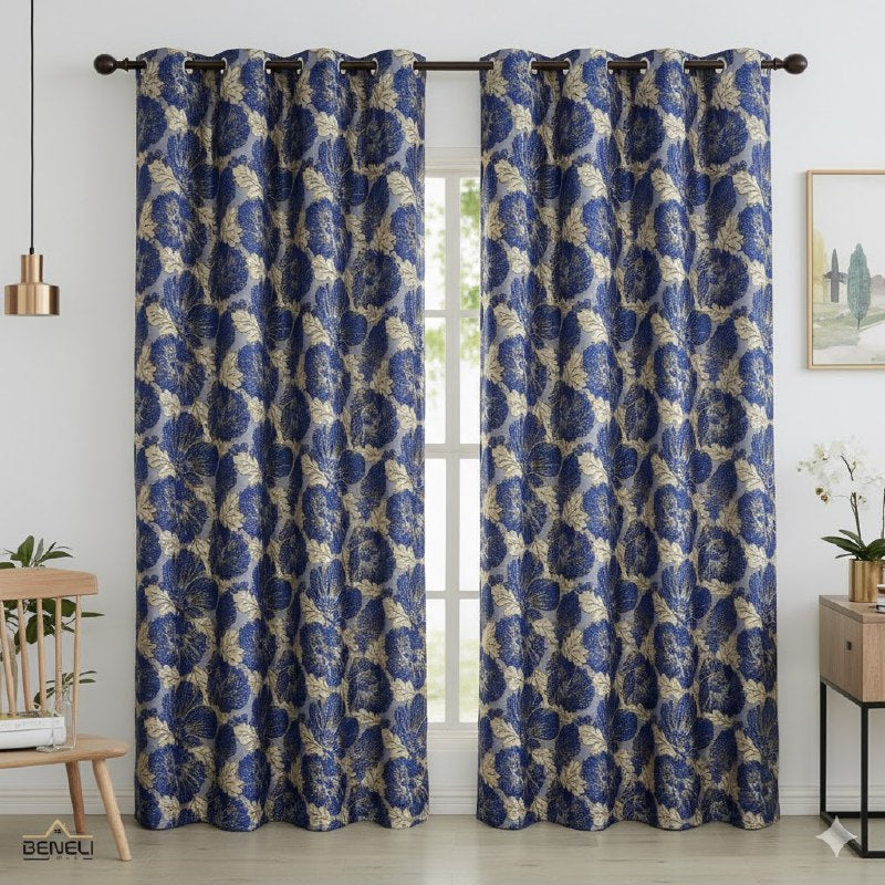 CORTINAS PARA HOGAR ELEGANTES Y DE LUJO CON DISEÑO FLORAL DORADOS 137CMX213CM BENELI HOME
