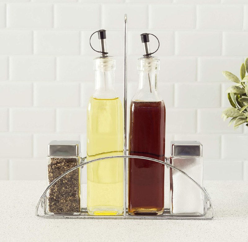 ORGANIZADOR DE ESPECIAS Y ACEITE/VINAGRE DE VIDRIO CON SOPORTE 5PCS LIFEART