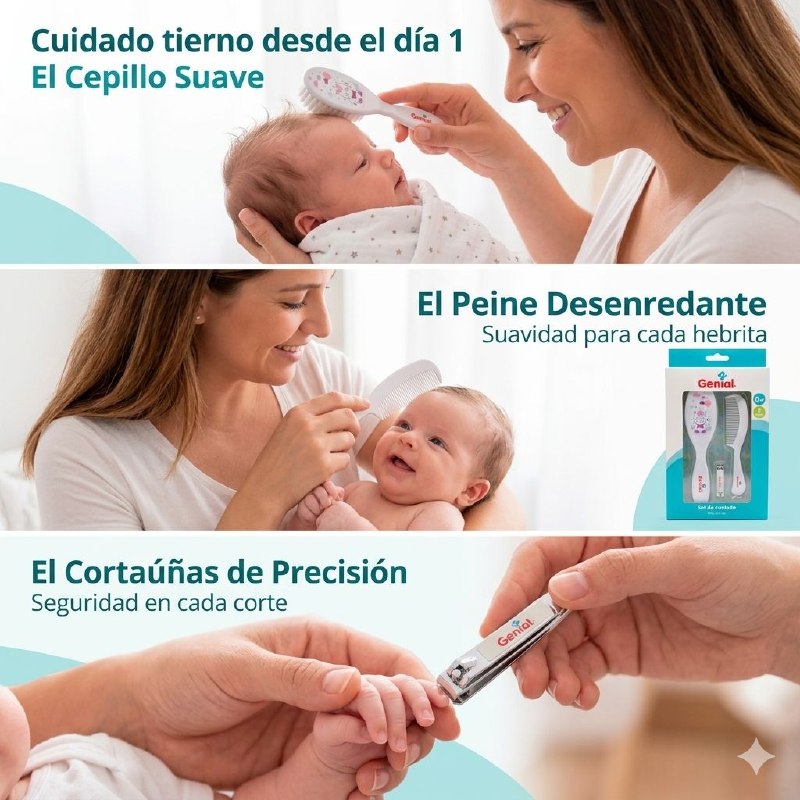SET DE ASEO PERSONAL PARA BEBES DE 3 PIEZAS GENIAL, CEPILLO PEINE Y CORTAUÑAS