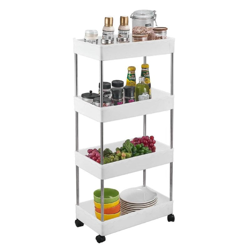 ORGANIZADOR CARRITO DE ALMACENAMIENTO MULTIFUNCIONAL DE 4 NIVELES CON RUEDAS BLOQUEABLES, ORGANIZADOR DE COCINA MULTI FUNCTIONAL STORAGE RACK, 2 COLORES 105X40X22CM