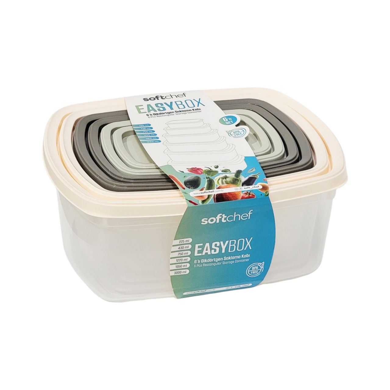 SET DE RECIPIENTES PANAS PARA ALIMENTOS HERMETICOS APILABLES 6PCS SOFTCHEF