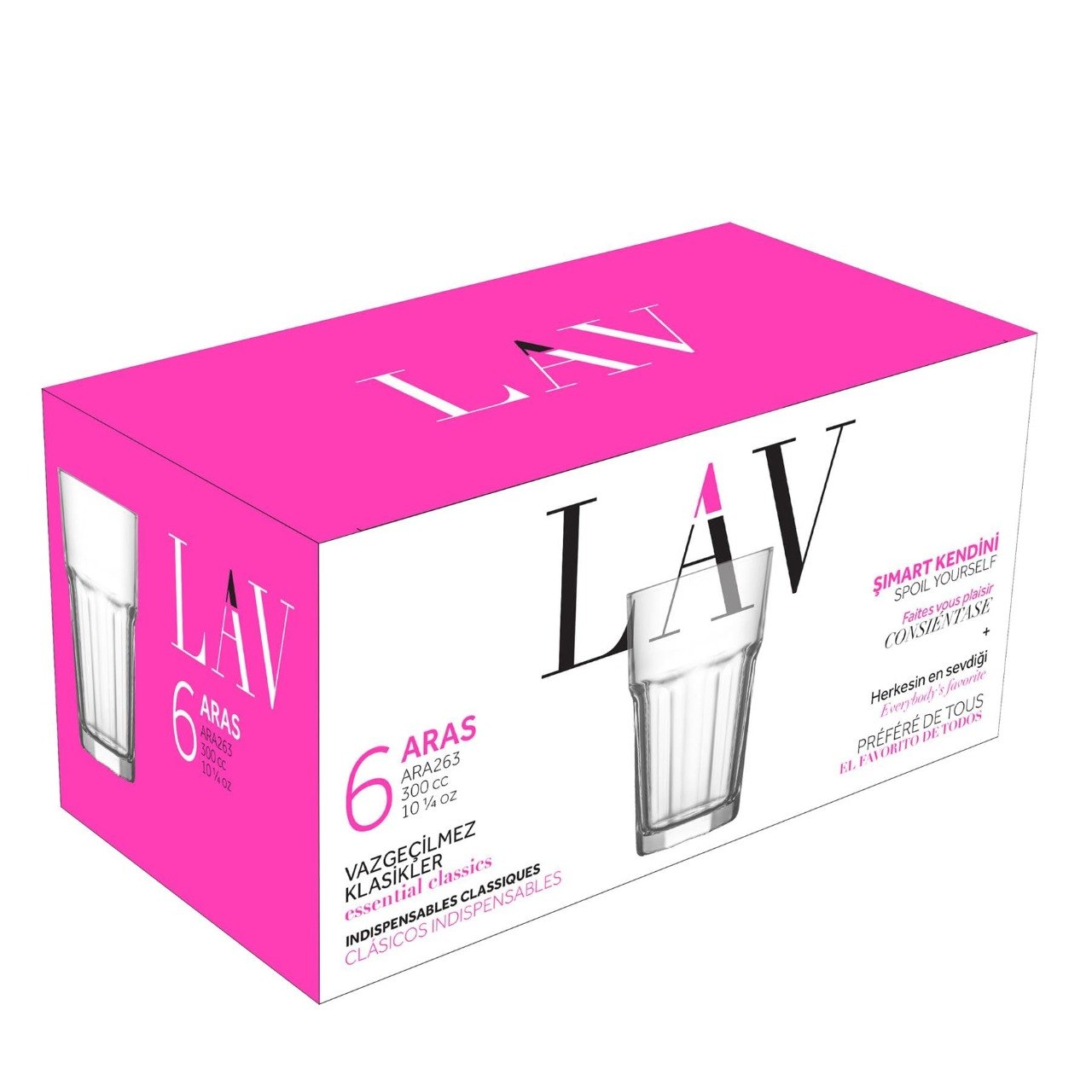 SET DE VASOS MEDIANOS DE VIDRIO ELEGANTES Y MODERNOS 6PCS LAV 303ML