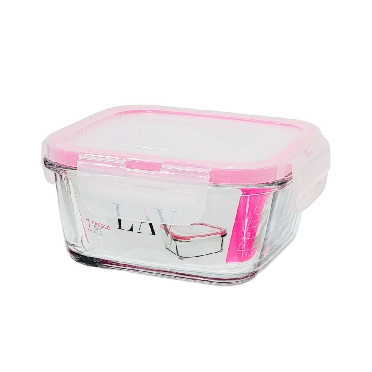 RECIPIENTE PANA PARA ALIMENTOS DE VIDRIO HERMETICA CON TAPA ROSA LAV 12X12CM
