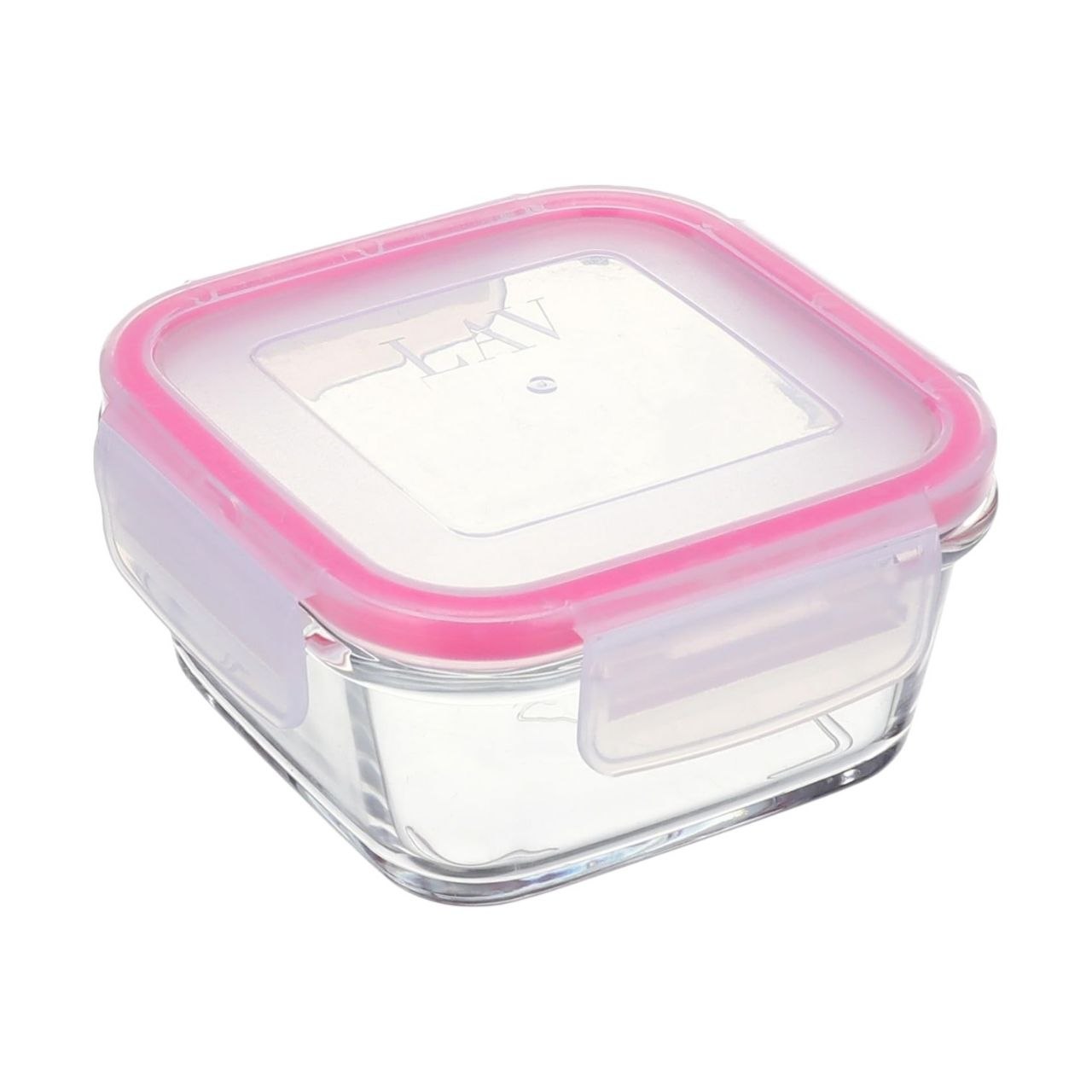 RECIPIENTE PANA PARA ALIMENTOS DE VIDRIO HERMETICA CON TAPA ROSA LAV 12X12CM