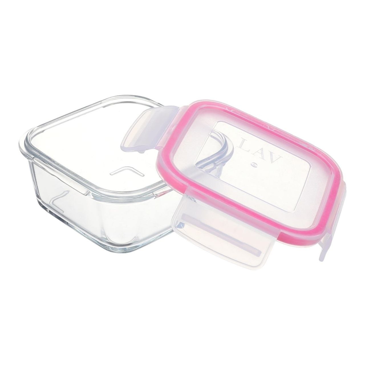 RECIPIENTE PANA PARA ALIMENTOS DE VIDRIO HERMETICA CON TAPA ROSA LAV 12X12CM