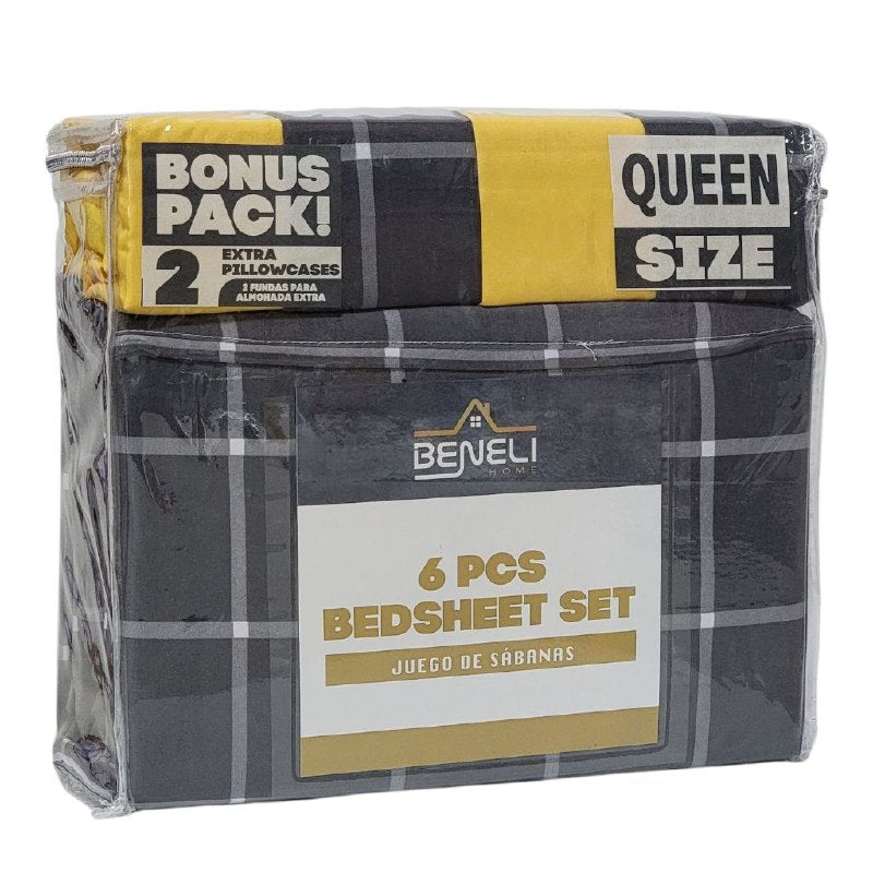 JUEGO DE SABANAS CAMERA DE 6 PIEZAS QUEEN BENELI HOME, 8 ESTILOS