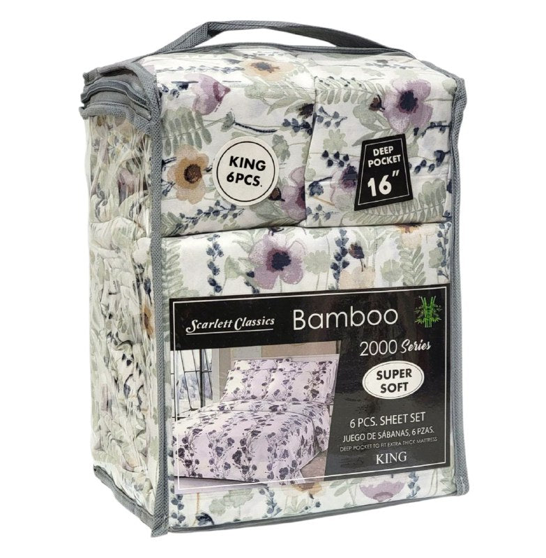 JUEGO DE SABANAS CAMERA DE 6 PIEZAS KING SCARLETT CLASSICS BAMBOO, 25 ESTILOS