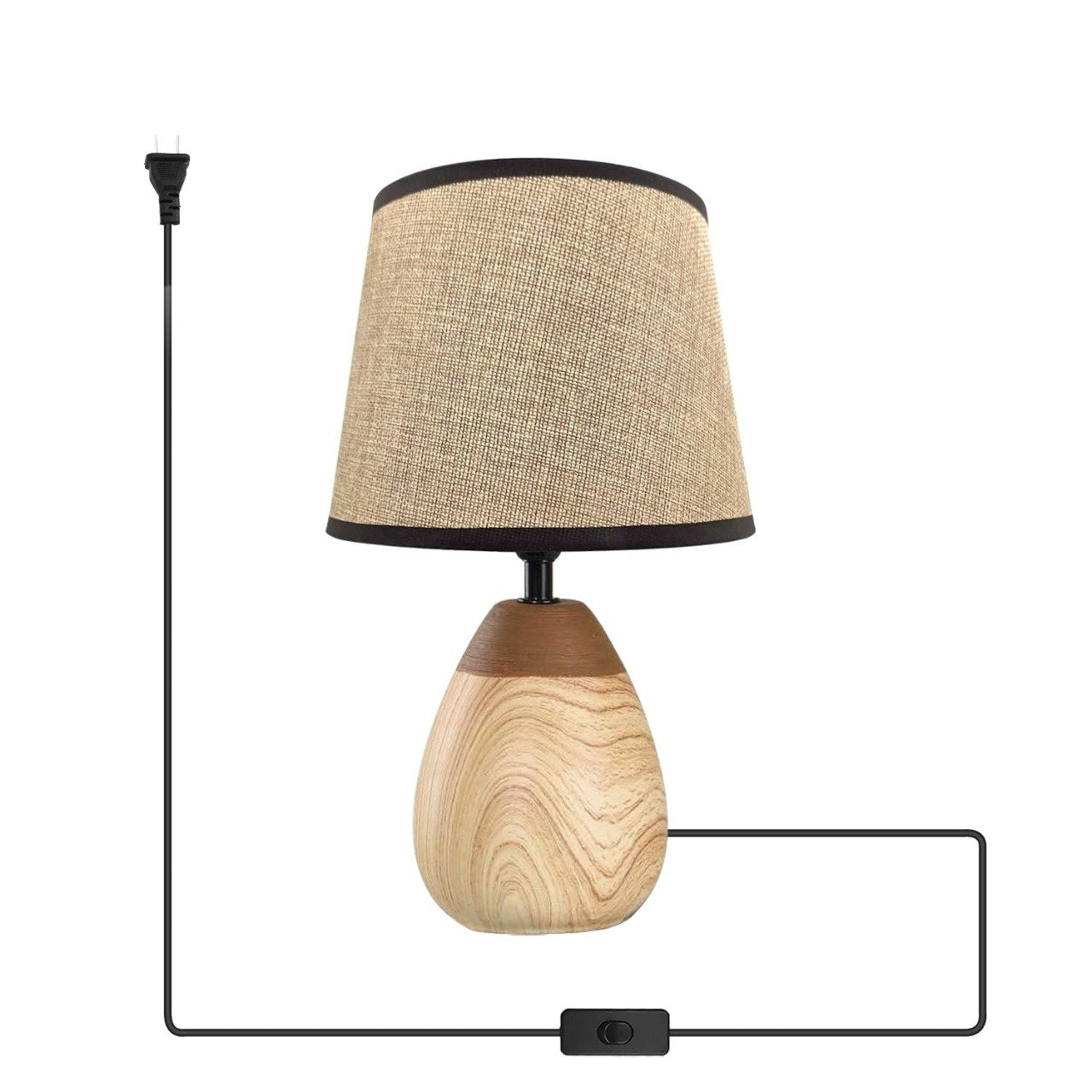 LAMPARA DECORATIVA DE MESA CON BASE CERAMICA Y PANTALLA DE TELA CON DISEÑO ORGANICO
