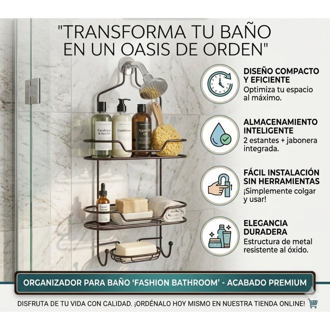 ORGANIZADOR DE DUCHA COLGANTE RESISTENTE A LA CORROSION FASHION BATHROOM 52X29CM