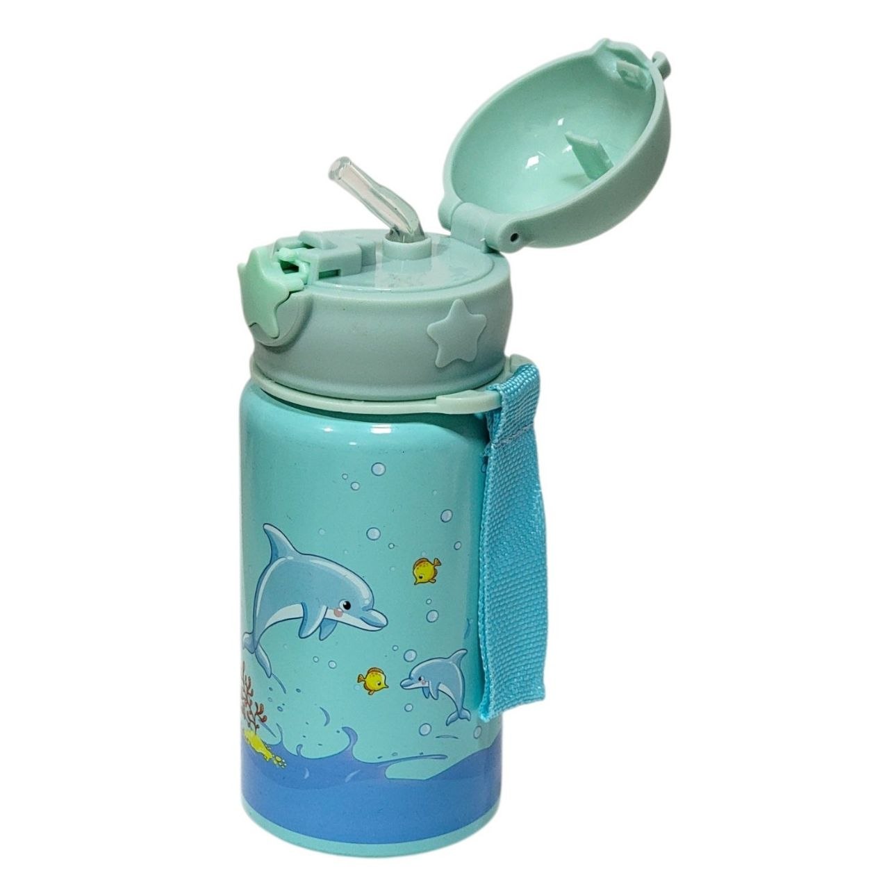 BOTELLA INFANTIL DE ALUMINIO PORTATIL CON PAJILLA DE SILICONA 450ML