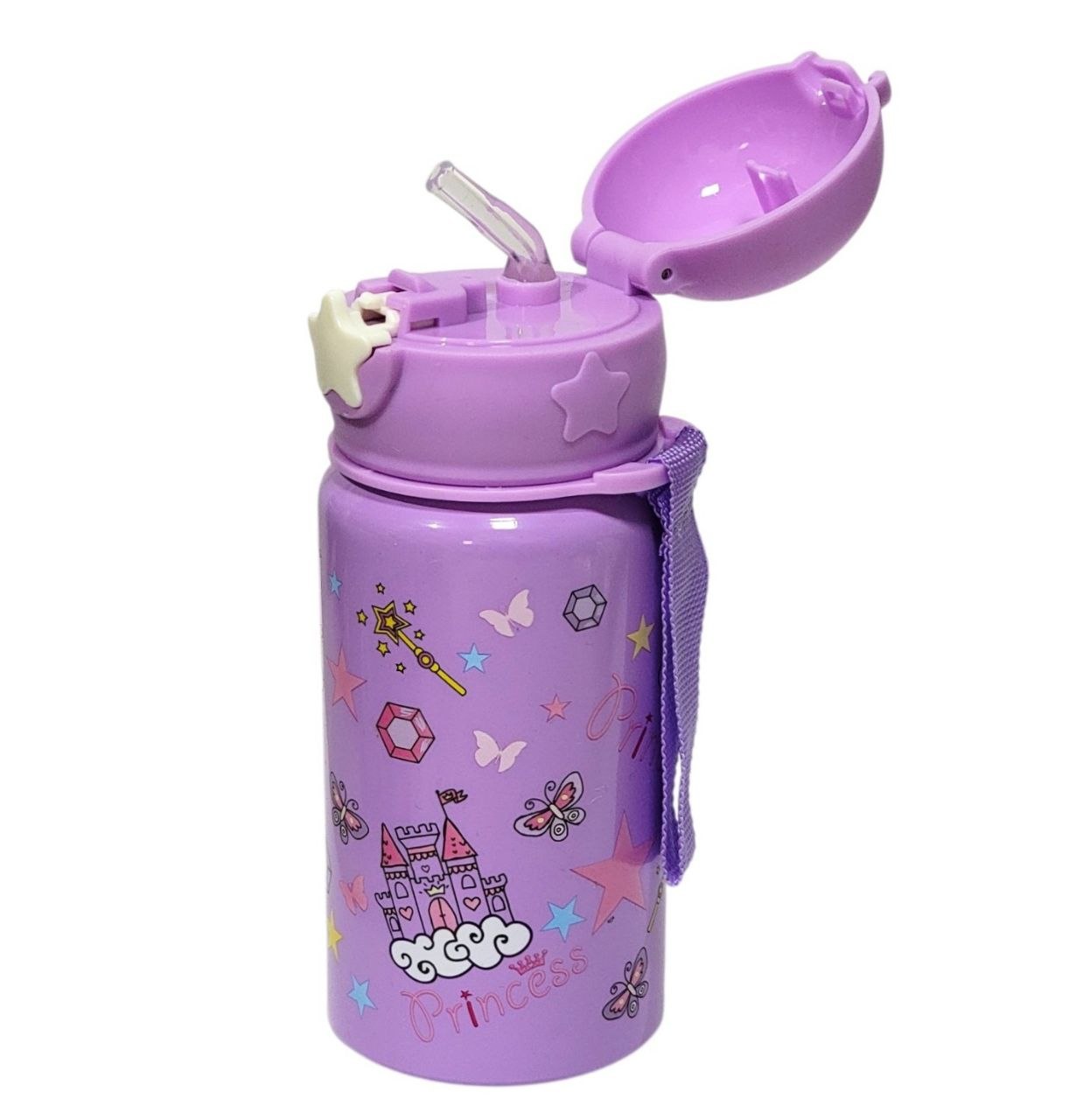 BOTELLA INFANTIL DE ALUMINIO PORTATIL CON PAJILLA DE SILICONA 450ML