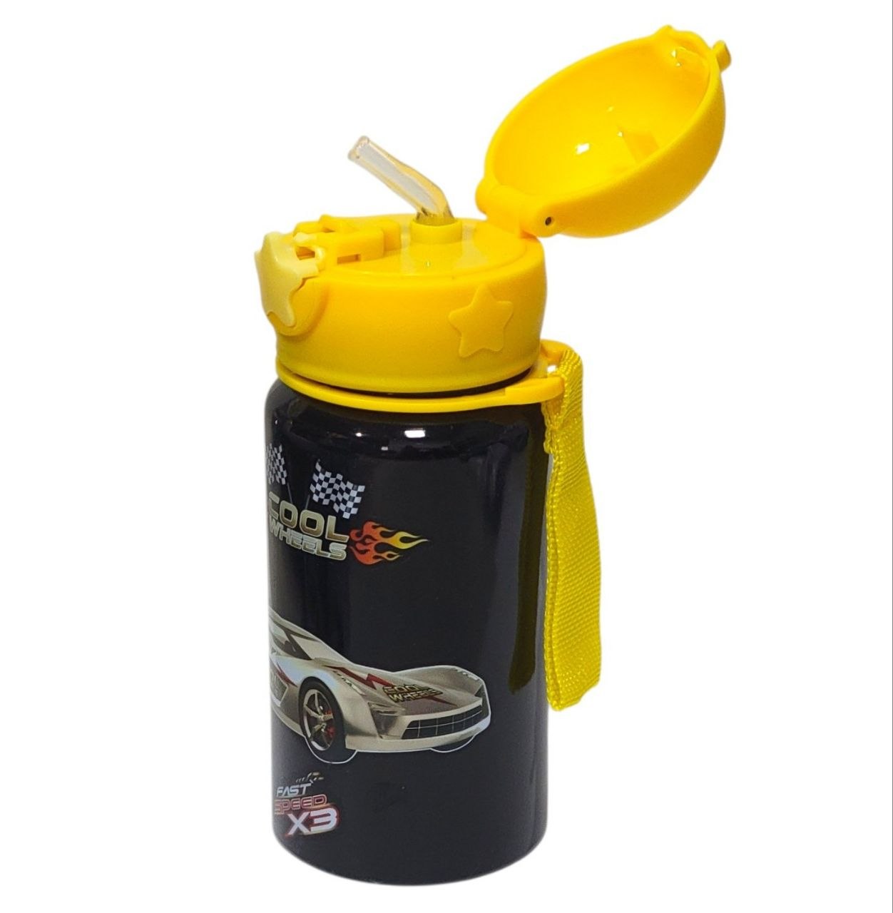 BOTELLA INFANTIL DE ALUMINIO PORTATIL CON PAJILLA DE SILICONA 450ML