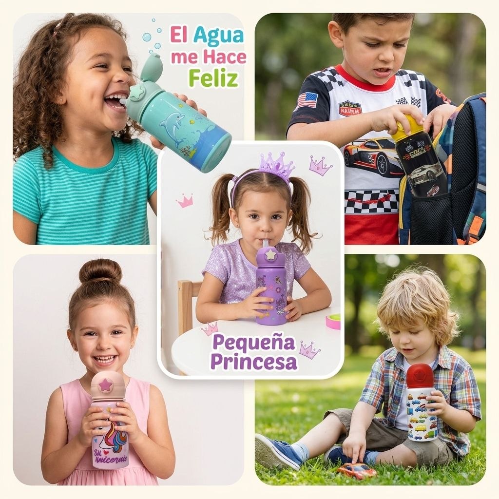 BOTELLA INFANTIL DE ALUMINIO PORTATIL CON PAJILLA DE SILICONA 450ML