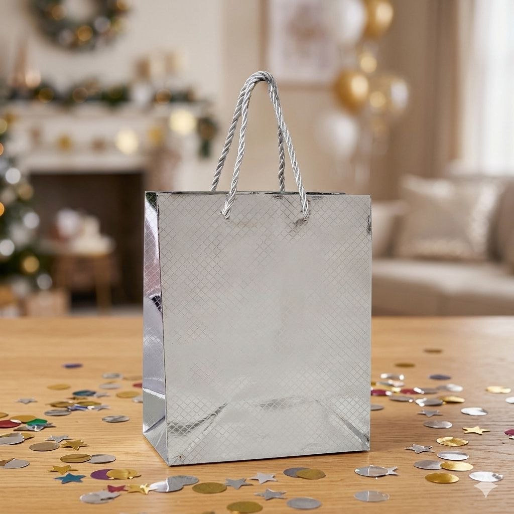 BOLSA DE REGALO PEQUEÑA REFLECTIVA 23X18X10CM