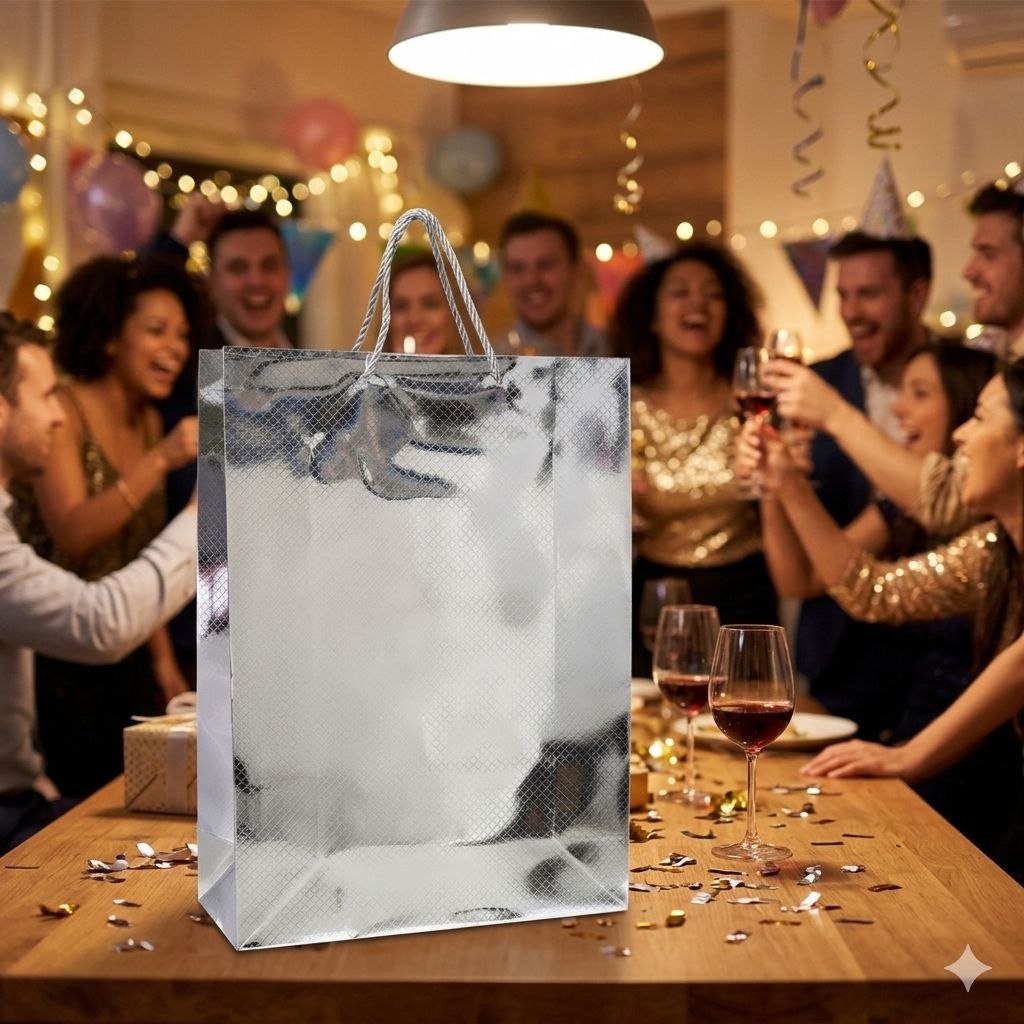 BOLSA DE REGALO EXTRA GRANDE CON ACABADO METALICO 30X42X12CM