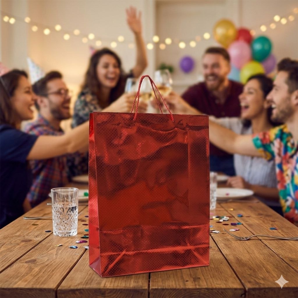 BOLSA DE REGALO EXTRA GRANDE CON ACABADO METALICO 30X42X12CM