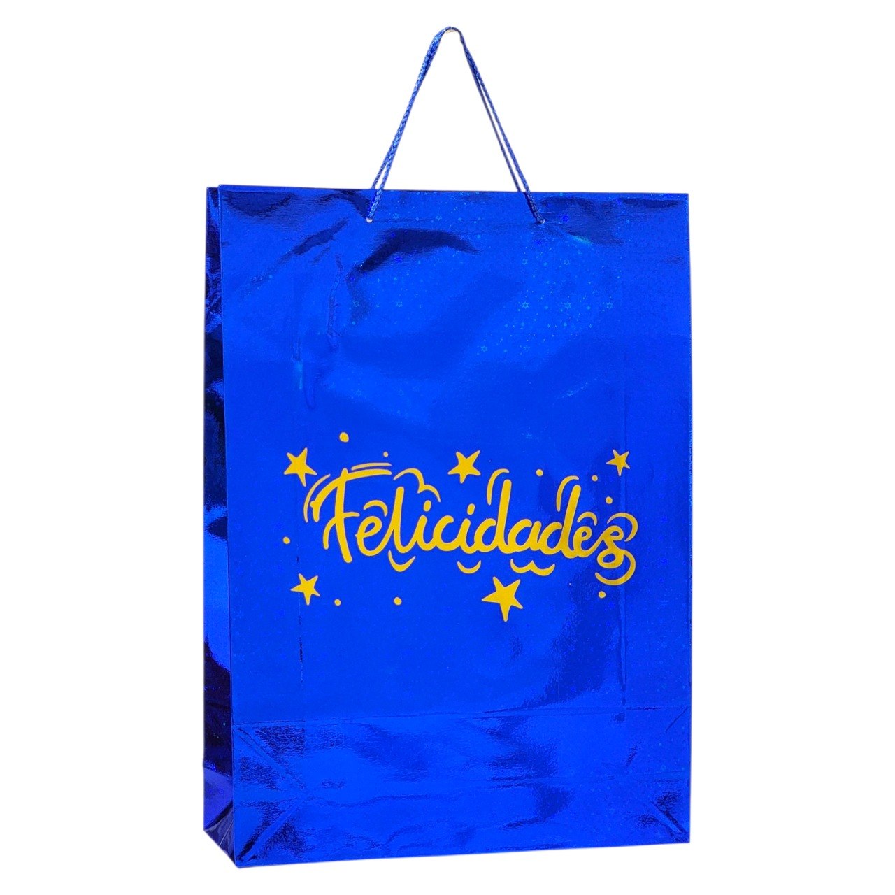 BOLSA DE REGALO EXTRA GRANDE DE FELICIDADES CON ACABADO METALICO 45X33CM