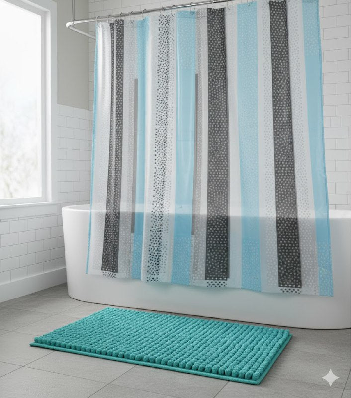 CORTINA DE DUCHA EN SET DE 2 PIEZAS TAPETE 40X60CM, CORTINA Y GANCHOS 180X180CM BENELI HOME