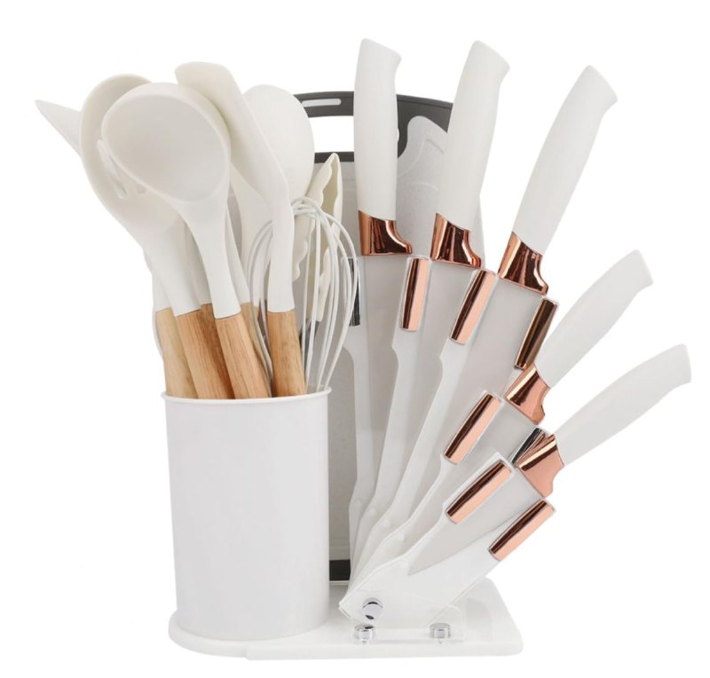 JUEGO DE CUCHILLOS DE COCINA, NEGRO GRIS Y BLANCO UTENSILIOS DE COCINA, CUCHARONES AGARRE COMODO, LIGERO, DURADERO EVRYALTH 18UND