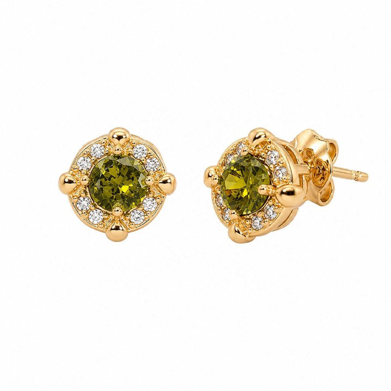 ARITOS DE ENCHAPE PARA DAMA CON DISEÑO PIEDRA VERDE  1 CM