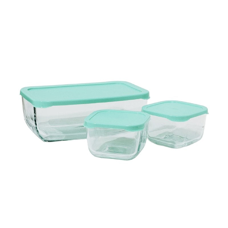 RECIPIENTES HERMETICOS DE VIDRIO EN SET DE 3 PIEZAS PARA COMIDA SNOWBOX