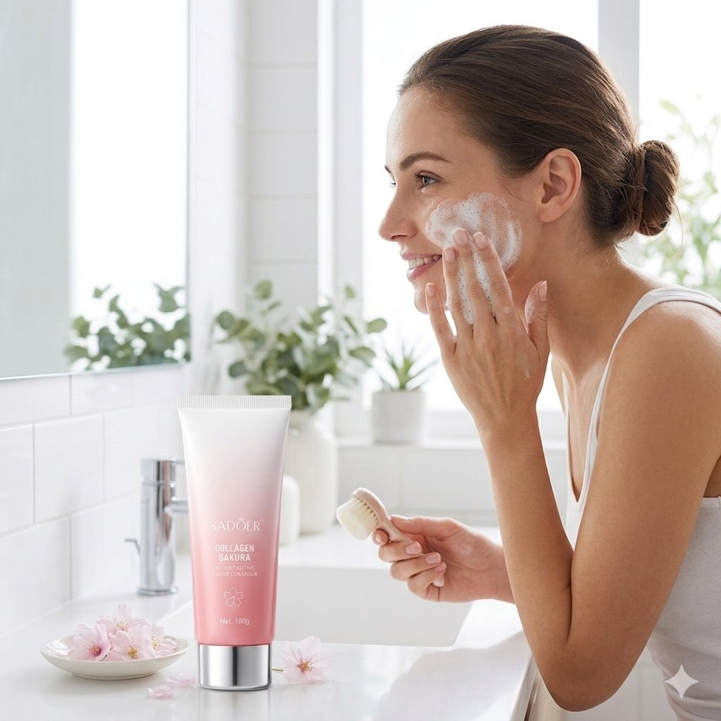 GEL LIMPIADOR FACIAL TRANSPARENTE E HIDRATANTE CON EXTRACTO DE FLOR DE CEREZO Y COLAGENO SADOER 100G