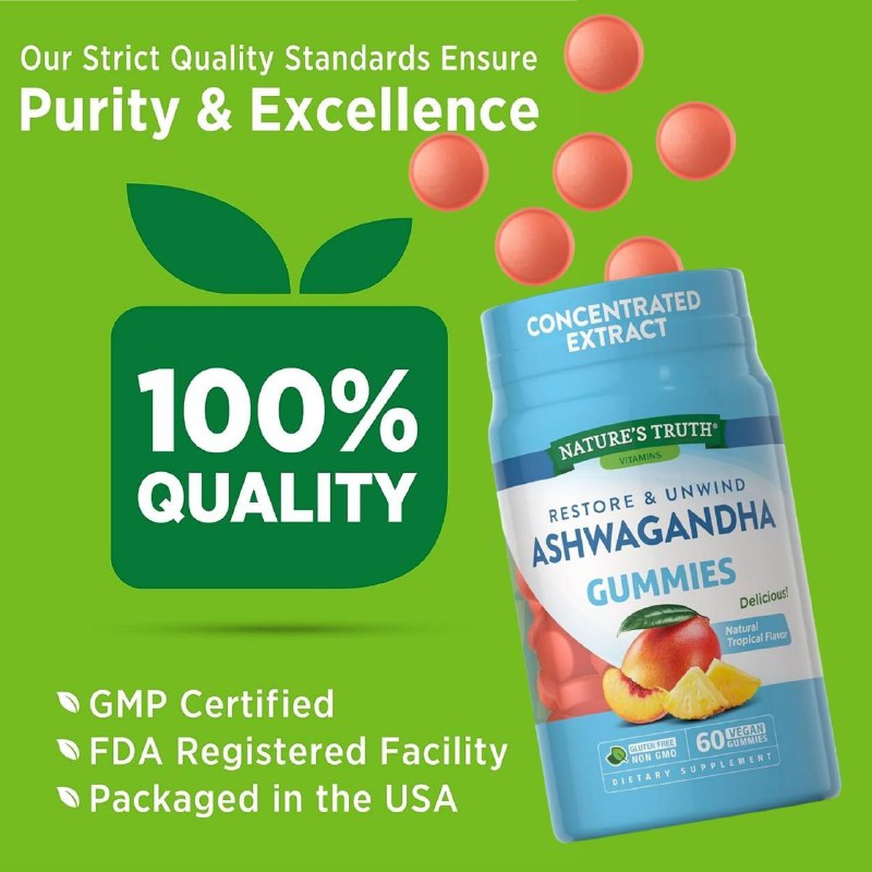 VITAMINAS EN GOMITAS SABOR TROPICAL NATURAL SIN GLUTEN RESTAURAR Y RELAJARSE ASHWAGANDHA NATURE S TRUTH 60UND