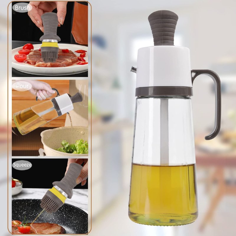 BOTELLA DISPENSADORA DE ACEITE 3 EN 1 CON CEPILLO BOTE ACEITE VINAGRE 630ML