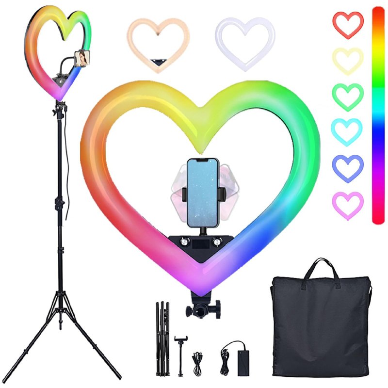 ARO DE LUZ LED EN FORMA CORAZON LUZ ANULAR BLANCA/RGB TRIPODE DE 1.7MTS SUNPAK