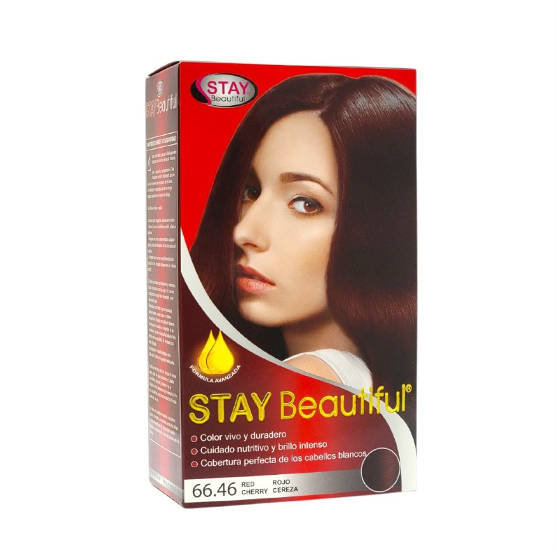 TINTE PARA EL CABELLO COLOR ROJO CEREZA 66.46, VIVO Y DURADERO STAY BEUTIFUL 50MLX2+20ML