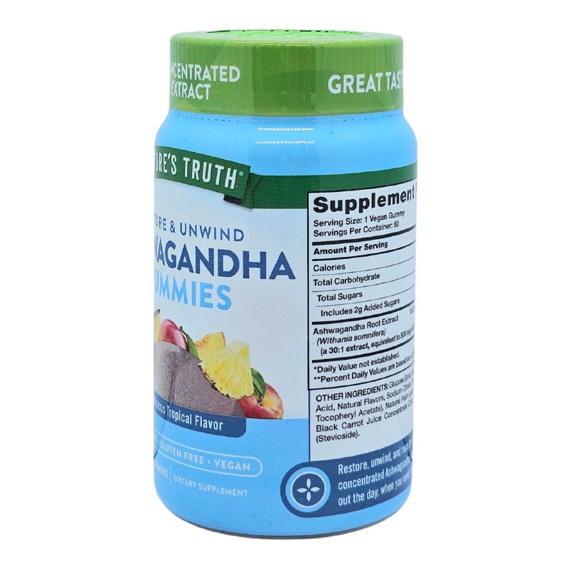 VITAMINAS EN GOMITAS SABOR TROPICAL NATURAL SIN GLUTEN RESTAURAR Y RELAJARSE ASHWAGANDHA NATURE S TRUTH 60UND