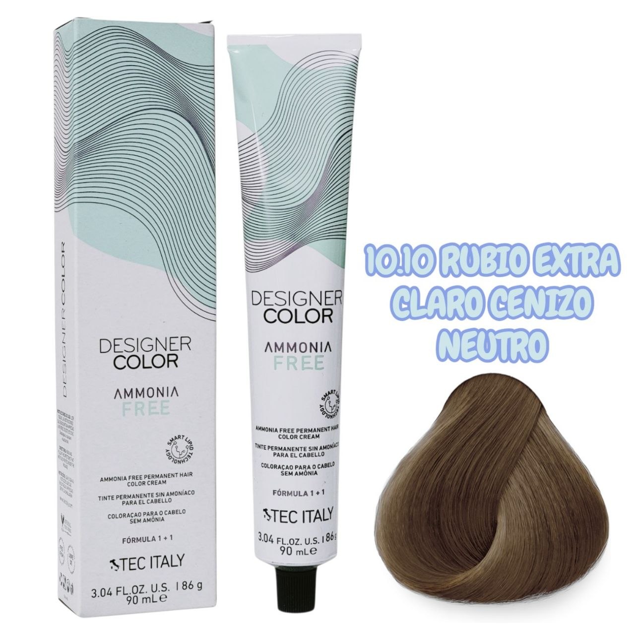 TINTE PERMANENTE CUIDA TU CABELLO Y OFRECE RESULTADOS CON TONOS MÁS NATURALES TONO 10.10 RUBIO EXTRA CLARO CENIZO NEUTRO  1+1 TEC ITALY 90ML