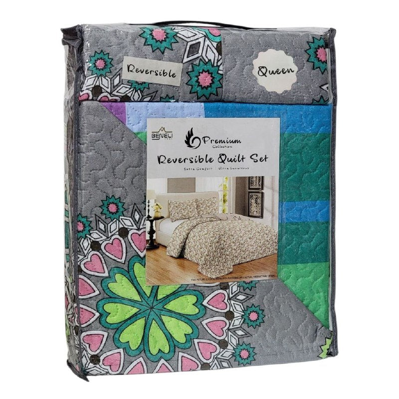 JUEGO DE SABANAS CAMERA TIPO EDREDON REVERSIBLE, DE 3 PIEZAS QUEEN BENELI HOME, 20 ESTILOS