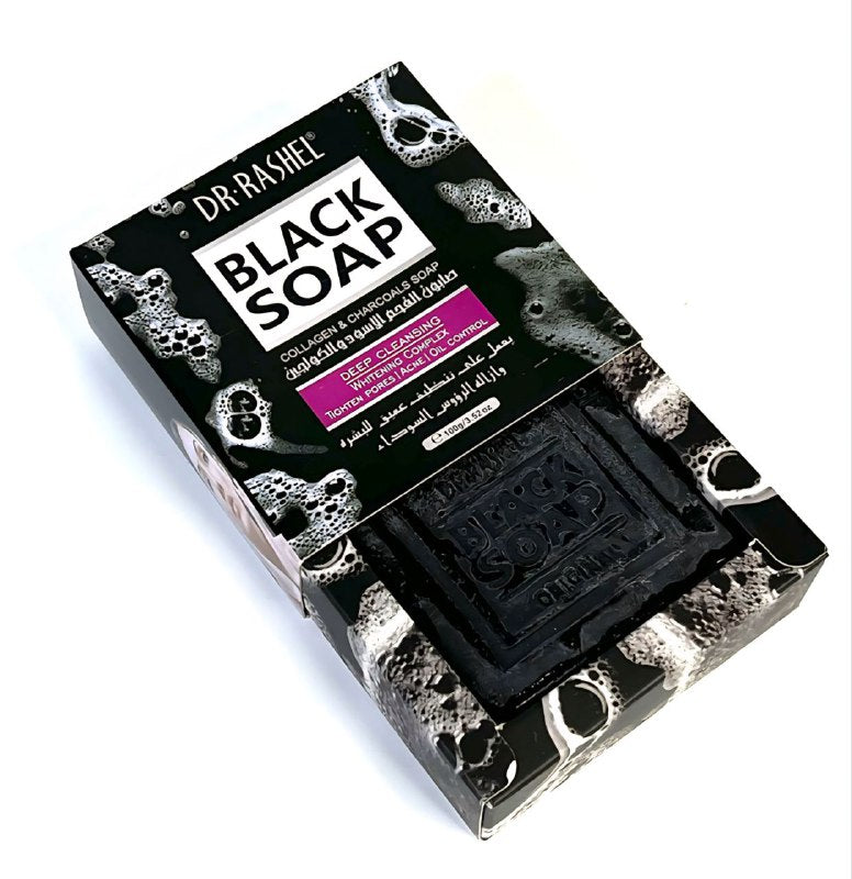 JABON FACIAL NEGRO EN BARRA PURIFICANTE CON COLAGENO Y CARBON ACTIVADO DR RASHEL 100G