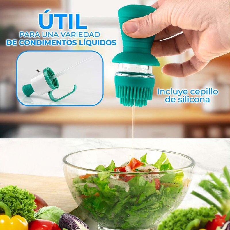 BOTELLA DISPENSADORA DE ACEITE 3 EN 1 CON CEPILLO BOTE ACEITE VINAGRE 630ML