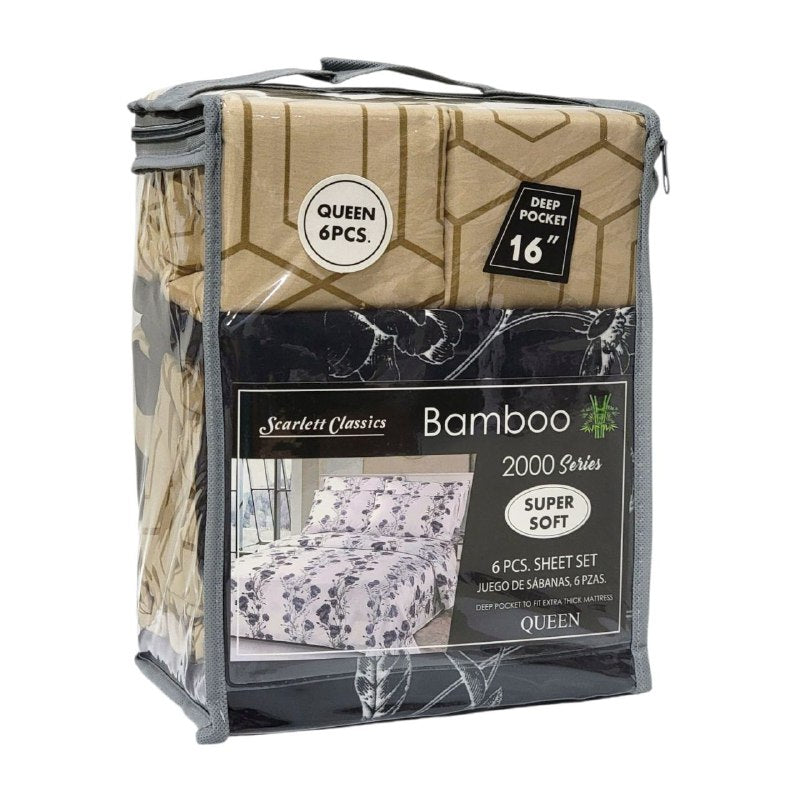 JUEGO DE SABANAS CAMERA DE 6 PIEZAS QUEEN SCARLETT CLASSICS BAMBOO, 54 ESTILOS