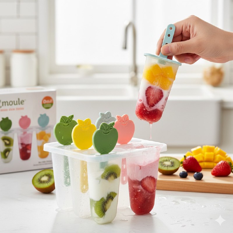 MOLDE DE PLASTICO PARA HACER PALETAS CON FORMAS DE FRUTAS, RESISTENTE Y DURADERO DE 8 ESPACIOS 13X15CM