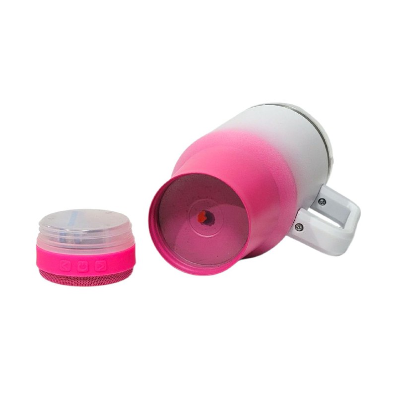 VASO TERMICO DE ACERO INOXIDABLE CON PARLANTE BLUETOOTH INCLUIDO, DOBLE PARED AISLADO AL VACIO CON ASA, CAPACIDAD 1200ML VACUUM