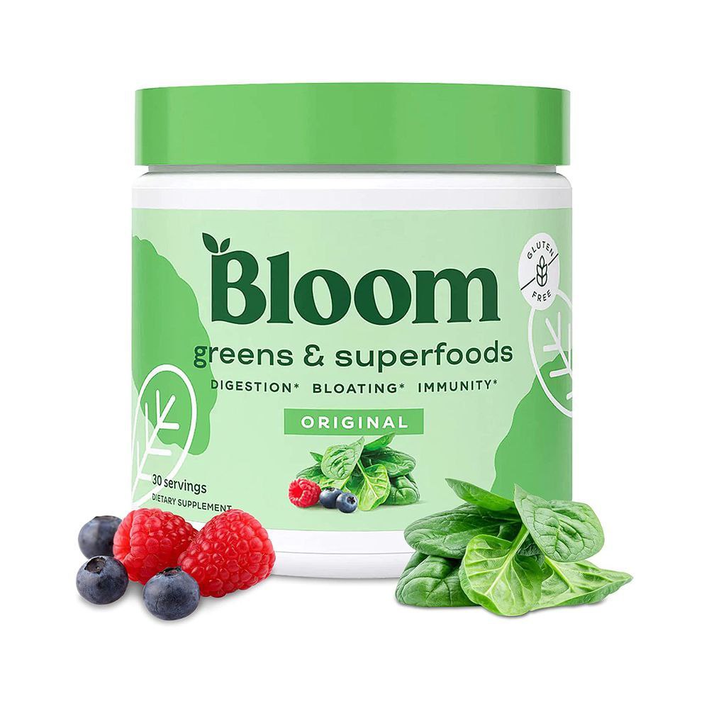 VITAMINAS EN POLVO PARA MUJERES VERDURAS Y SUPERALIMENTOS, PARA LA SALUD DIGESTIVA, PROBIOTICOS, ENZIMAS DIGESTIVA, ALIVIO DE HINCHAZON SABOR BAYAS Y ESPINACAS BLOOM GREENS 151.5G