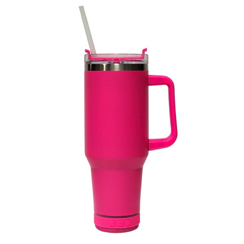 VASO TERMICO DE ACERO INOXIDABLE CON PARLANTE BLUETOOTH INCLUIDO, DOBLE PARED AISLADO AL VACIO CON ASA, CAPACIDAD 1200ML VACUUM