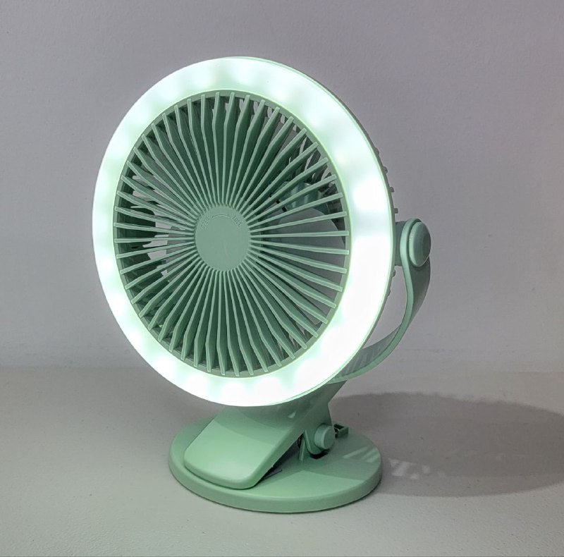 VENTILADOR DE CLIP PARA ESCRITORIO RECARGABLE CON LUZ LED