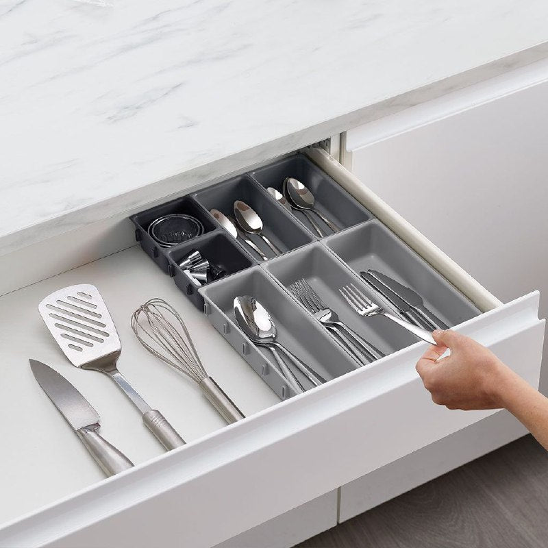ORGANIZADOR DE GAVETAS DE COCINA JUEGO DE ORGANIZACION DE CAJON PARA CUBIERTOS, TENEDORES, UTENSILIOS, PAPELERIA, HERRAMEINTAS, ETC, DISEÑO MODULAR PERSONALIZABLE 7UND