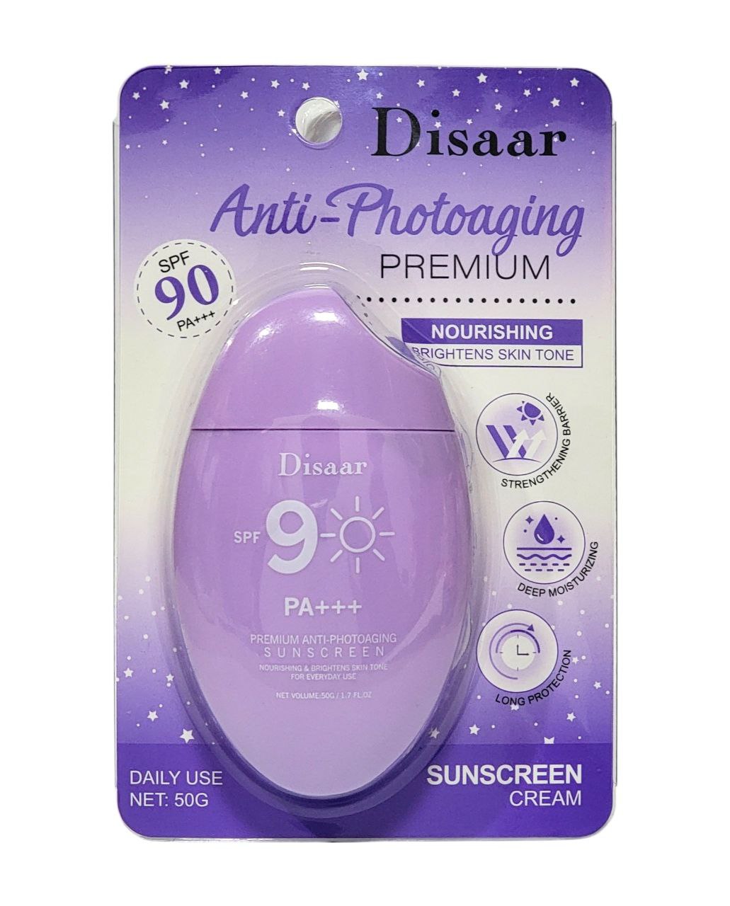 PROTECTOR SOLAR ANTIEDAD DIARIO DE ACABADO NUTRITIVO E ILUMINADOR SPF 90 PA+++ DISAAR 50G
