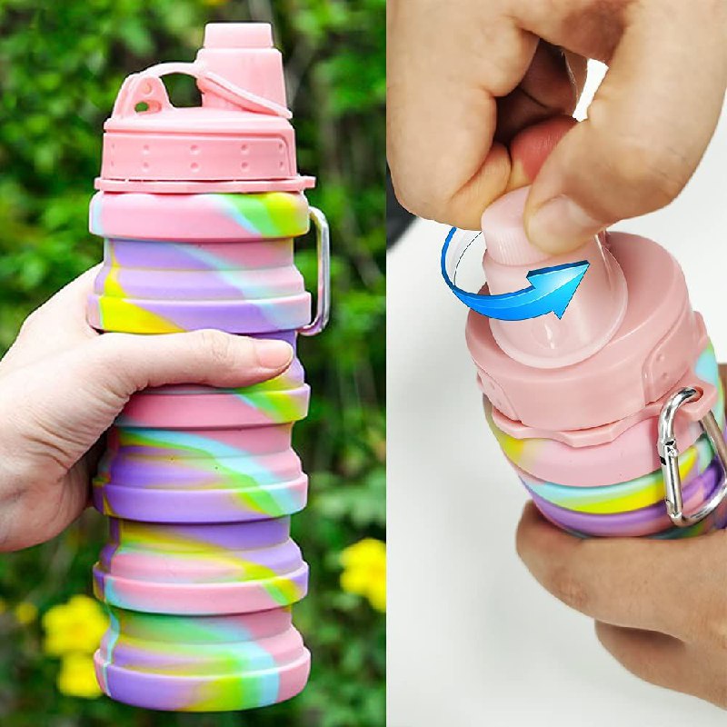 BOTELLA PARA LIQUIDOS FRIOS O CALIENTES DE SILICONA PLEGABLE