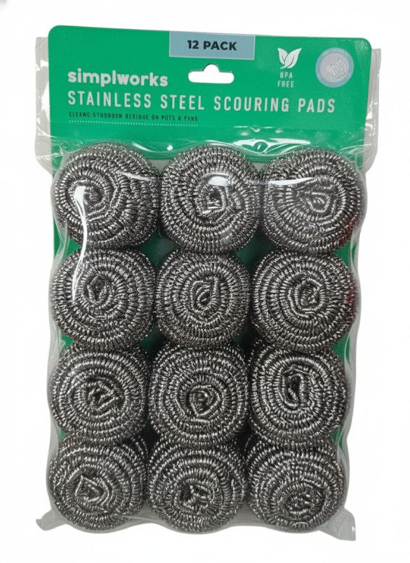 PASTE ESPONJAS DE ACERO INOXIDABLE QUE LIMPIAN RESIDUOS DIFICILES EN OLLAS Y SARTENES SUMPLWORKS 12UND