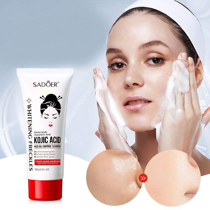 LIMPIADOR FACIAL ESPUMOSO SUAVE Y BLANQUEADOR CON NIACINAMIDA Y ACIDO KOJICO Y HIALURONICO SADOER 100G