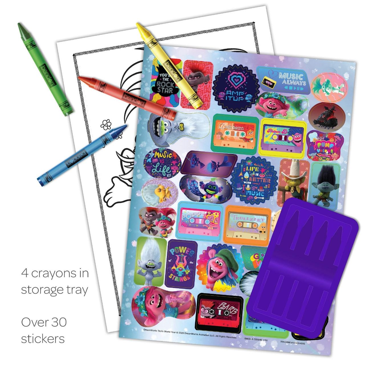 LIBRO PARA COLOREAR INFANTIL CON CRAYONES Y STICKERS DE TROLLS