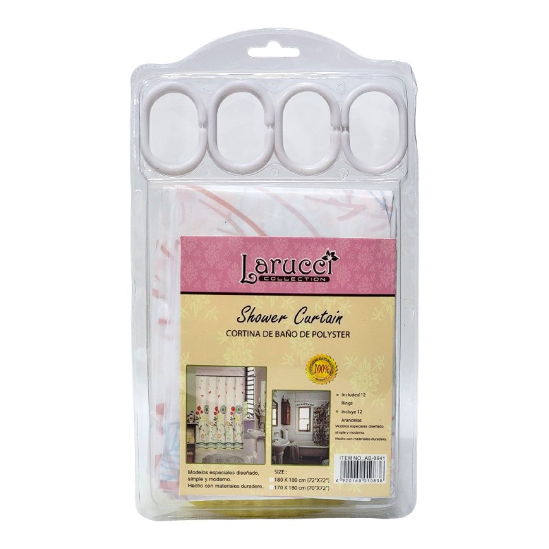 CORTINA DE DUCHA DE POLYSTER, SIMPLE Y MODERNO CON 12 ARANDELAS Y MATERIALES DURADEROS 180X180CM LARUCCI SHOWER CURTAIN 16 ESTILOS
