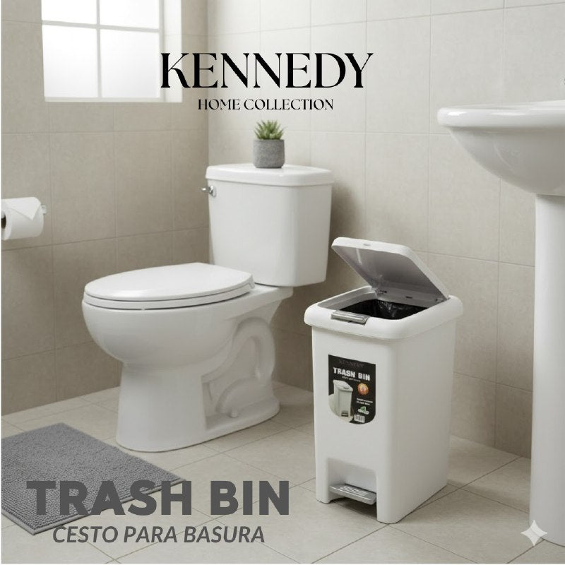 BASURERO CESTA PARA BASURA DE PLASTICO CON TAPA Y PEDAL COLOR BLANCO DE 15LBS KENNEDY TRASH BIN 22X32X40CM